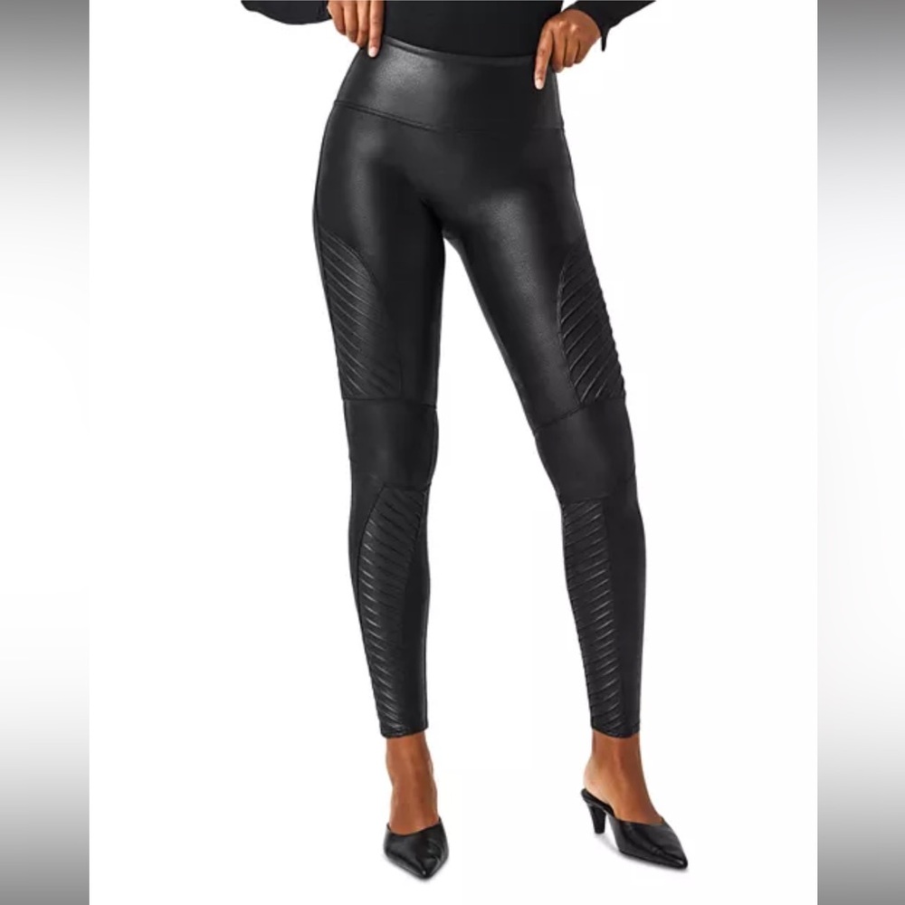 Spanx moto Black Faux Leather Leggings